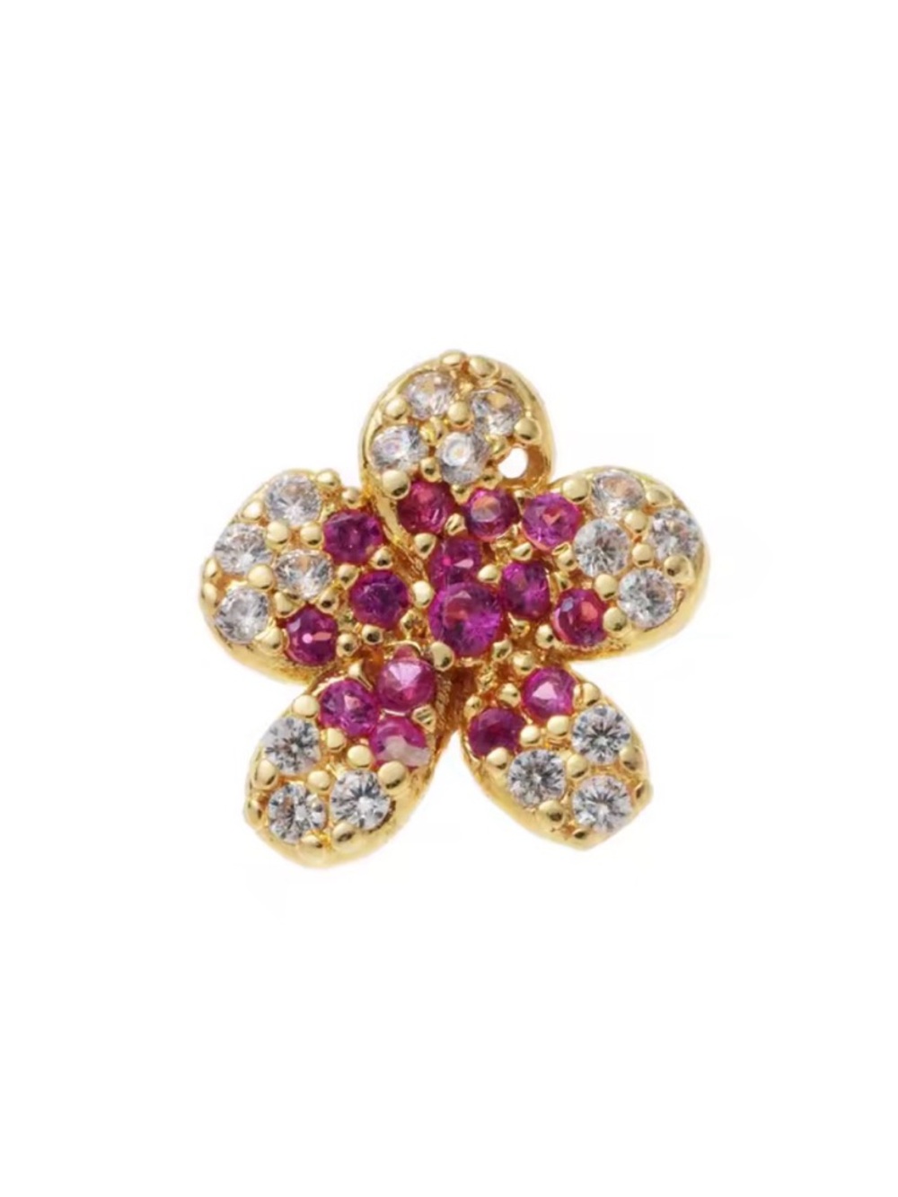 Gold Plated Flower Stud charm with Pink and White Stones